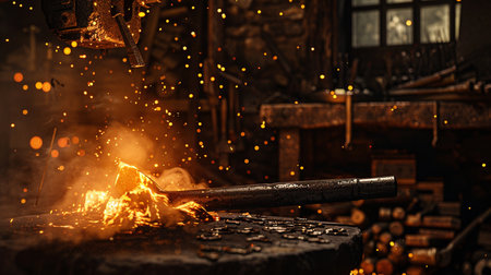 Metal working with sparks in the smithy workshop. Metalwork conceptの素材