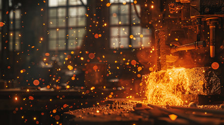 Industrial welding of metal in a factory. Selective focus.の素材