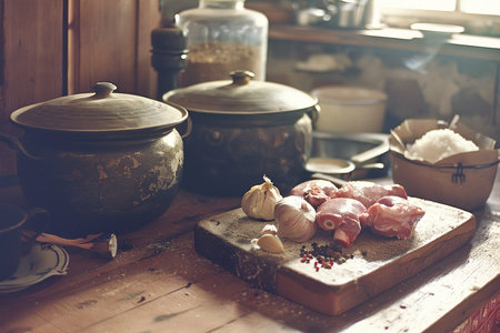 Preparing Food Preparation Kitchen Concept. Rustic Style Photo.の素材