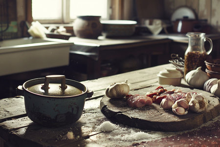 Cooking in the kitchen. Vintage styles. Selective focus.の素材