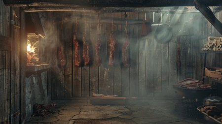 Abandoned sausages in an old cellar. 3d renderingの素材