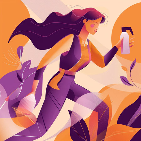 Vector illustration of woman running in the park with a bottle of waterの素材