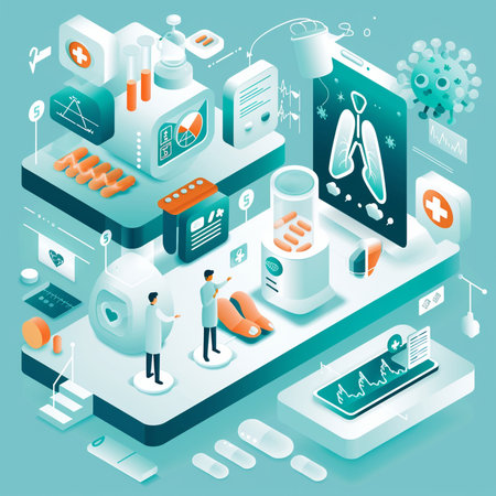 Isometric flat design concept of healthcare and medicine. Vector illustration.の素材