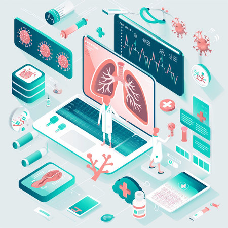 Isometric flat 3d vector concept of healthcare and medicine. Vector illustration.の素材