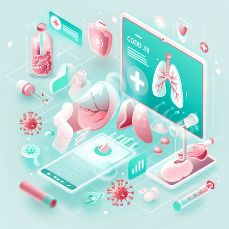 Isometric flat 3D concept of online medical consultation. Vector illustration.の素材