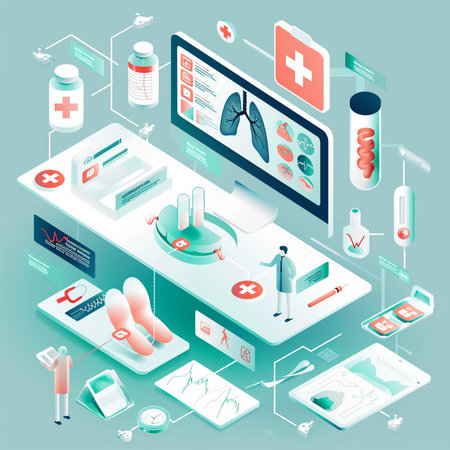 Isometric flat 3D concept of healthcare technology. Vector illustration.の素材