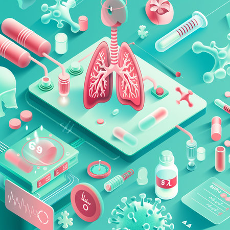 Lungs and Medicine icons set. 3d isometric vector illustration.の素材