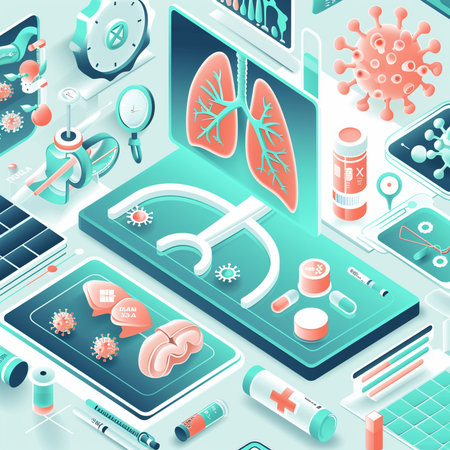Isometric 3D illustration of the concept of the treatment of tuberculosis.の素材