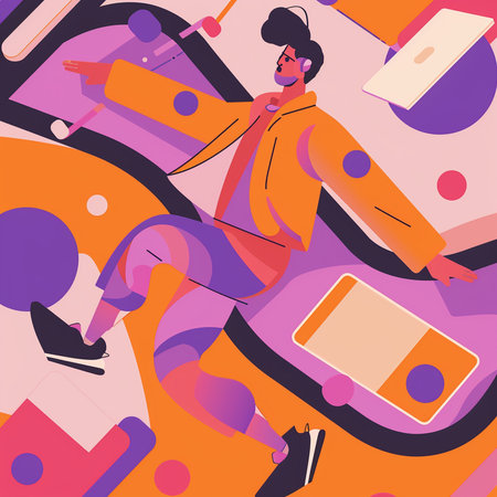Seamless pattern with young man and mobile phone. Vector illustrationの素材
