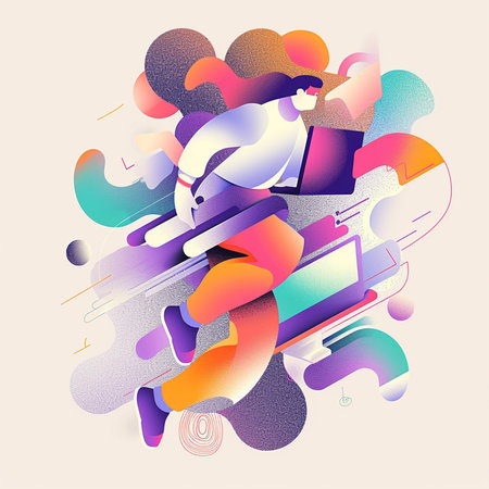 Vector illustration of an abstract background with a woman in sportswear.の素材