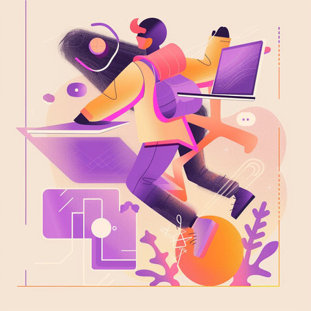 Vector illustration of a man and a woman working on a laptop.の素材