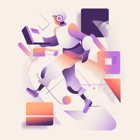 Abstract colorful background with geometric shapes and man running. Vector illustration.の素材