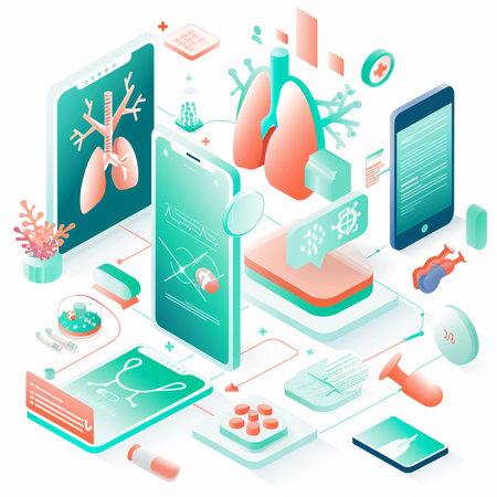 Lungs on a mobile phone. Isometric vector illustration.の素材