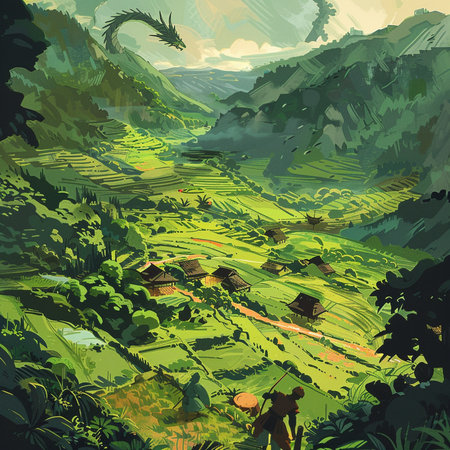 Rice terraces in Bali island, Indonesia. Vector illustrationの素材