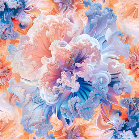 Seamless pattern with abstract fractal flowers. Fantasy fractal texture. Digital art. 3D rendering.の素材
