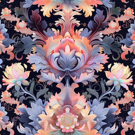 Seamless pattern with damask ornament. Vector floral background.の素材