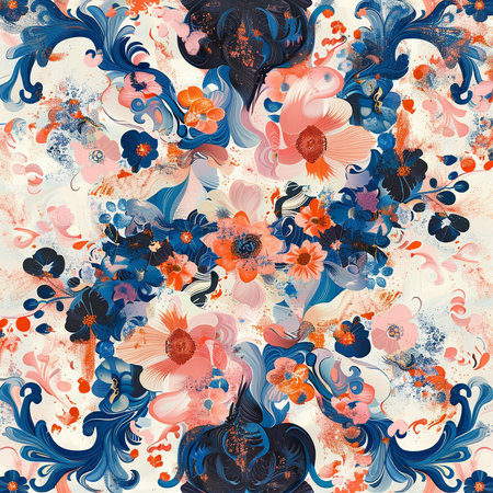 Abstract floral seamless pattern with watercolor flowers and leaves. Vector illustration.の素材