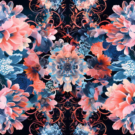 Seamless pattern with flowers on dark background. Watercolor illustration.の素材