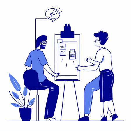 Vector illustration of man and woman discussing project. Teamwork concept.の素材