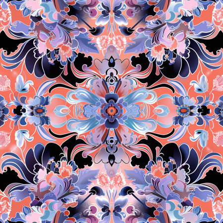 Seamless pattern with abstract flowers. Hand-drawn illustration.の素材