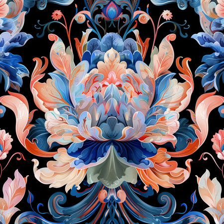 Seamless pattern with watercolor damask flowers. Hand-drawn illustration.の素材