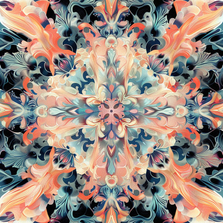 Multicolored symmetrical fractal pattern. Computer generated graphics.の素材