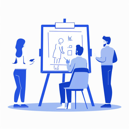 Vector illustration of a group of people drawing a picture on a board.の素材