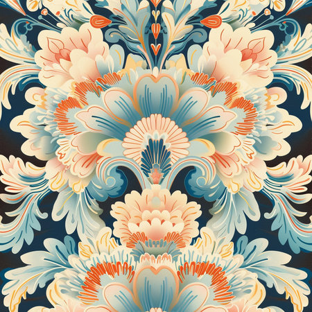 Seamless pattern with stylized flowers in retro style. Vector illustration.の素材