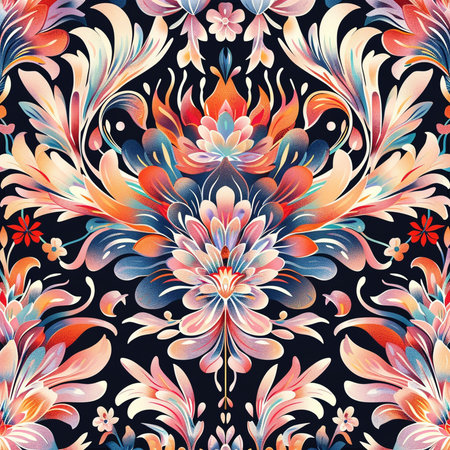 Seamless pattern with watercolor floral ornament. Vector illustration.の素材