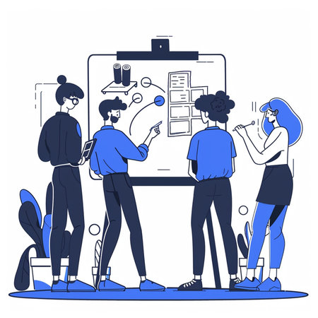 Vector illustration of group of business people brainstorming in office. Teamwork concept.の素材