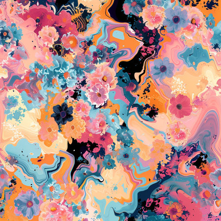 Seamless pattern with abstract flowers. Hand-drawn illustration.の素材