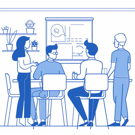 Business meeting in office. Teamwork, brainstorming, brainstorming. Vector illustrationの素材