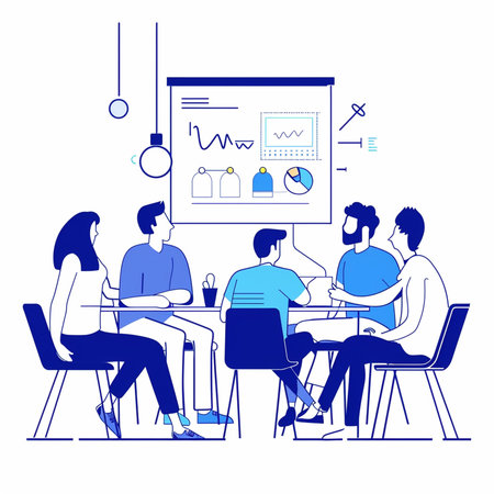 Vector illustration of a group of people sitting at a table in the office.の素材