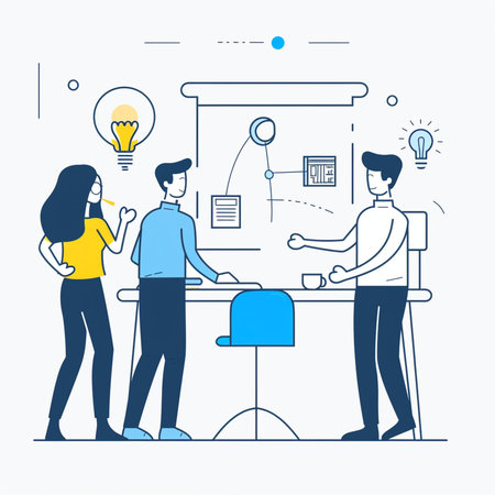 Business meeting, brainstorming, teamwork. Vector illustration in flat styleの素材