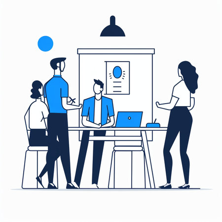 Business meeting in office. Vector illustration in flat design style. Business people meeting in conference room.の素材