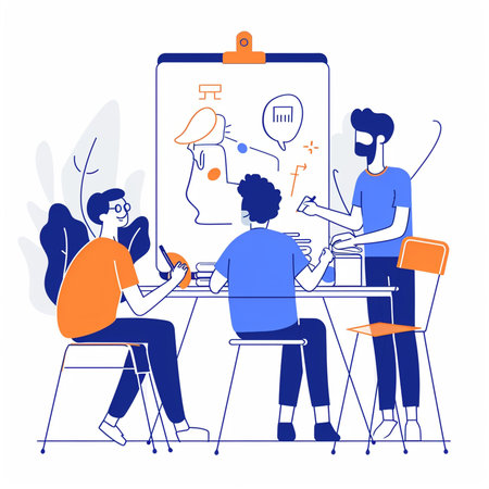 Vector illustration of business people meeting in office, brainstorming. Teamwork concept.の素材