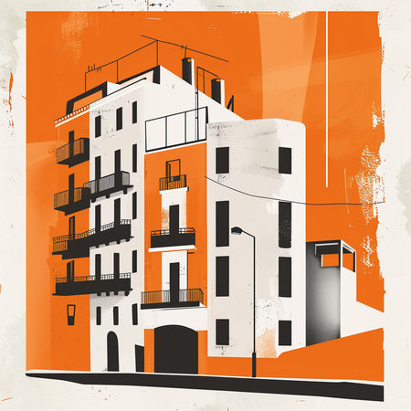 Building sketch on a grunge background, vector illustration eps10の素材