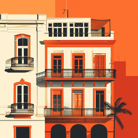 Colorful facades of old buildings in Lisbon, Portugal. Vector illustrationの素材