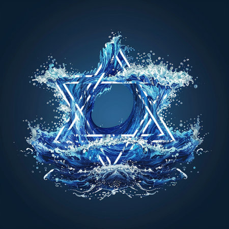 Star of David in the water. Water splashes. Vector illustration.の素材
