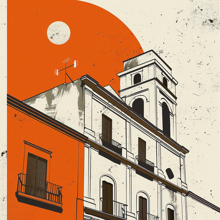 Illustration of an old town in Italy. Retro styles. Vector illustrationの素材