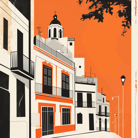 Retro style illustration of a street in the old town of Granadaの素材