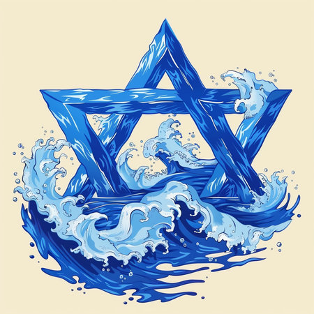 illustration of the star of David in the water, the symbol of Israelの素材
