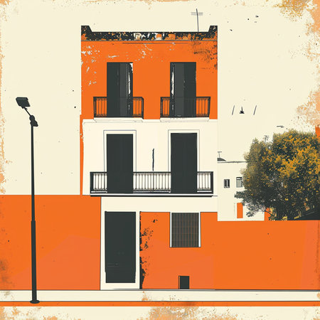 Retro style illustration of a house in the old town. Vector illustrationの素材