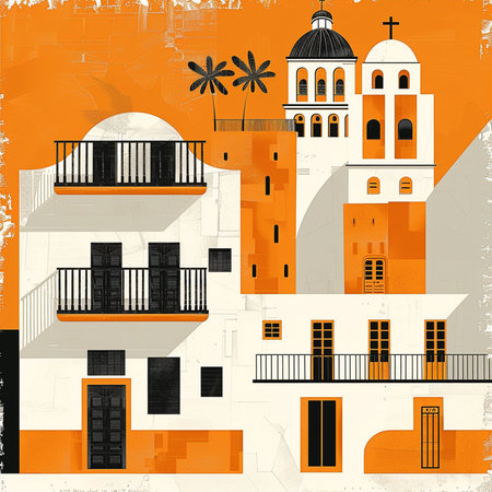 Vintage background with old city. Vector illustration. Eps 10.の素材