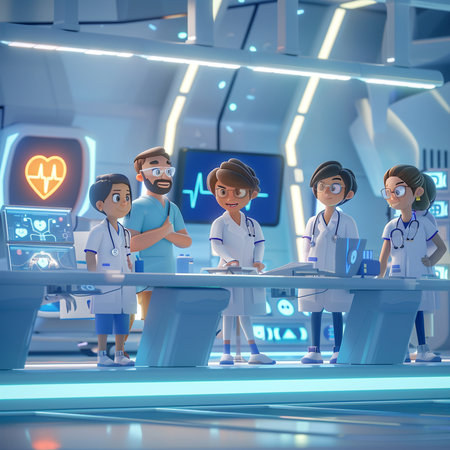3d rendering of a team of doctors and nurses in a medical roomの素材