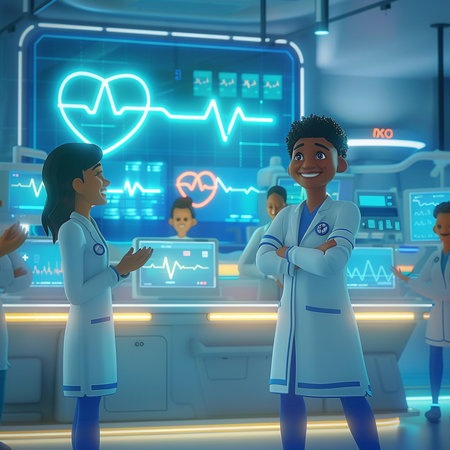 3d rendering of a medical team and cardiogram in the backgroundの素材