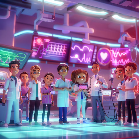3d rendering of a group of doctors and nurses in a hospitalの素材