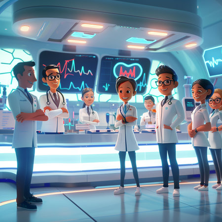 Group of doctors in a hospital. Medical concept. 3D rendering.の素材