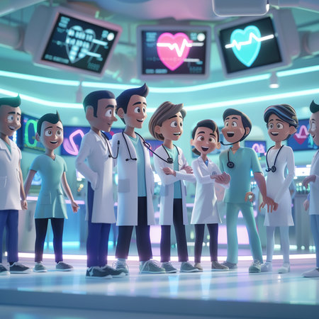 3D rendering of a group of doctors and nurses in a hospitalの素材