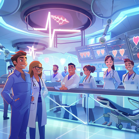 Group of doctors and nurses in a modern hospital. Health care concept.の素材